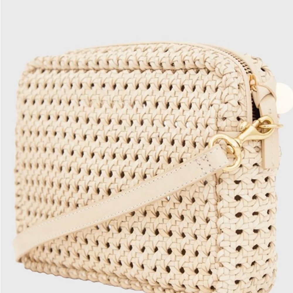 Clare V cream rattan midi sac crossbody bag
